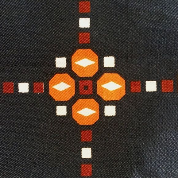 Vintage La Dear Japanese geometric print orange rectangular scarf 70s 80s Japan - Picture 7 of 9
